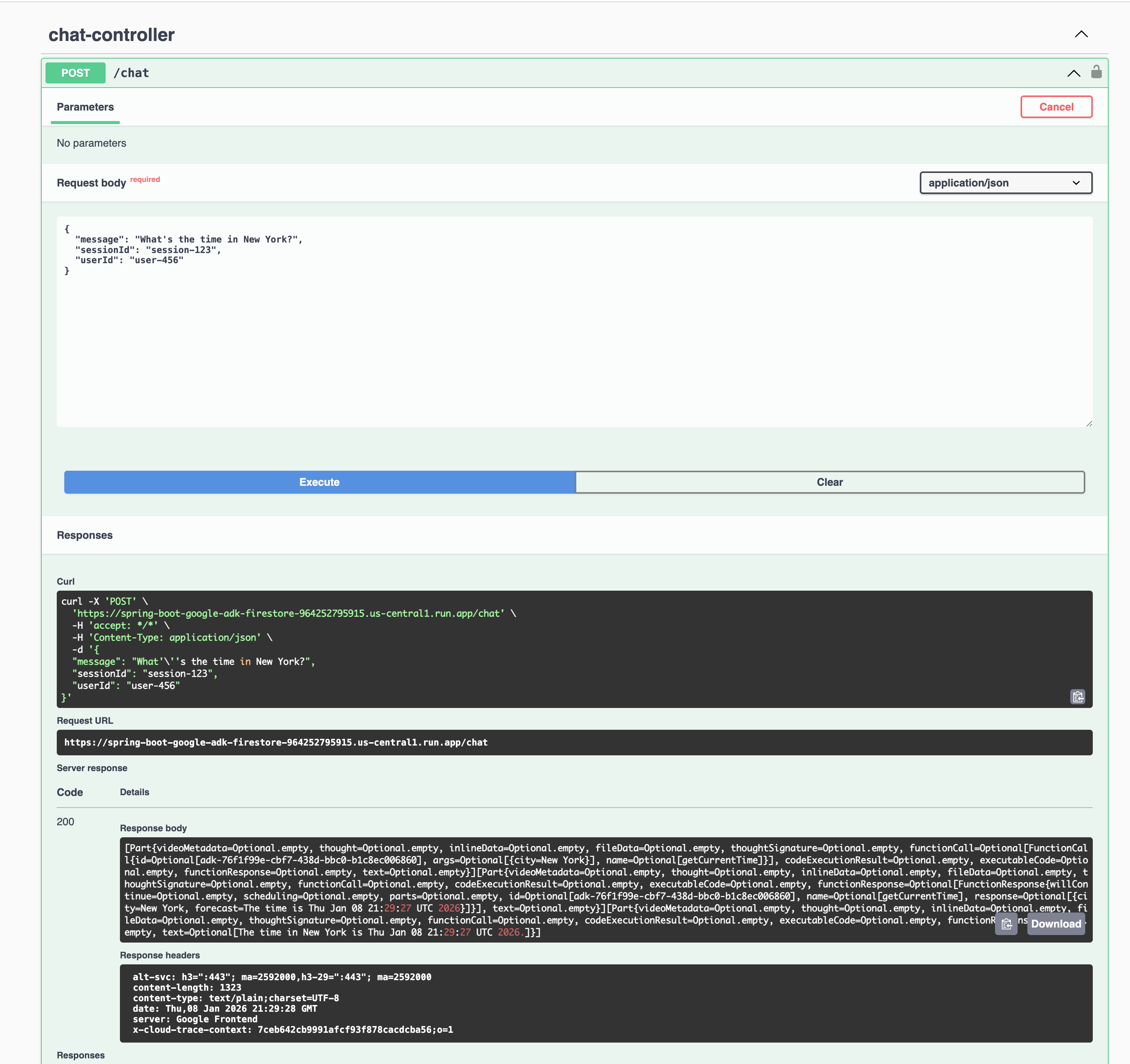 Cloud Run Hosted Agent ADK Output